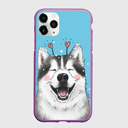 Чехол iPhone 11 Pro матовый Веселая хаски, цвет: 3D-фиолетовый