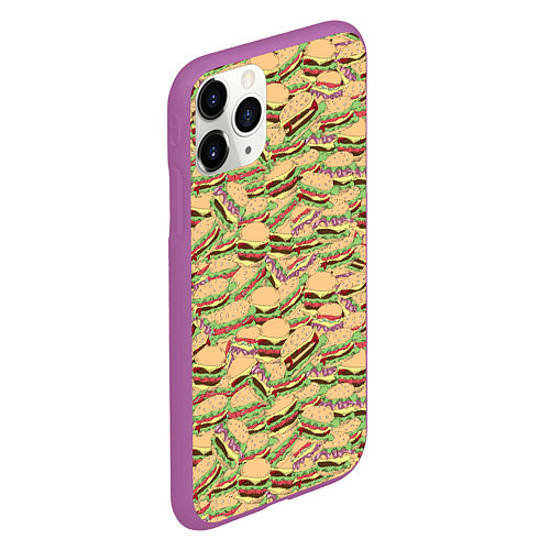 Чехол iPhone 11 Pro матовый Гамбургеры Hamburgers / 3D-Фиолетовый – фото 2