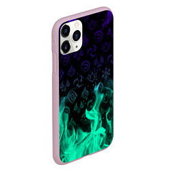 Чехол iPhone 11 Pro матовый НЕОНОВЫЙ ОГОНЬ ГЕНШИН ИМПАКТ СИМВОЛЫ, цвет: 3D-розовый — фото 2