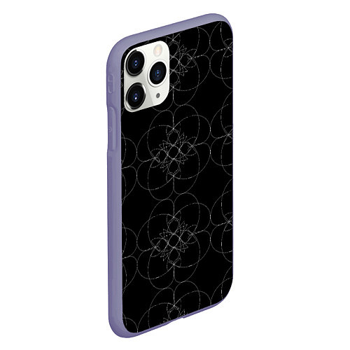 Чехол iPhone 11 Pro матовый Цветочный орнамент белый на черном / 3D-Серый – фото 2
