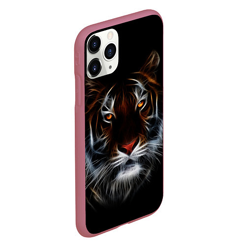 Чехол iPhone 11 Pro матовый Тигр в Темноте Глаза Зверя / 3D-Малиновый – фото 2