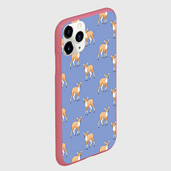 Чехол iPhone 11 Pro матовый Оленята паттерн, цвет: 3D-малиновый — фото 2