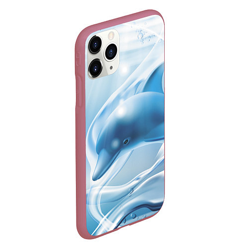 Чехол iPhone 11 Pro матовый Дельфин в лазурном океане / 3D-Малиновый – фото 2