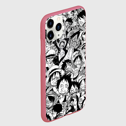 Чехол iPhone 11 Pro матовый МАНКИ Д ЛУФФИ ЧЁРНО БЕЛЫЙ / 3D-Малиновый – фото 2