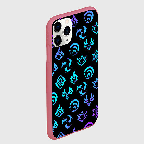 Чехол iPhone 11 Pro матовый NEON SYMBOL HERO GENSHIN IMPACT / 3D-Малиновый – фото 2