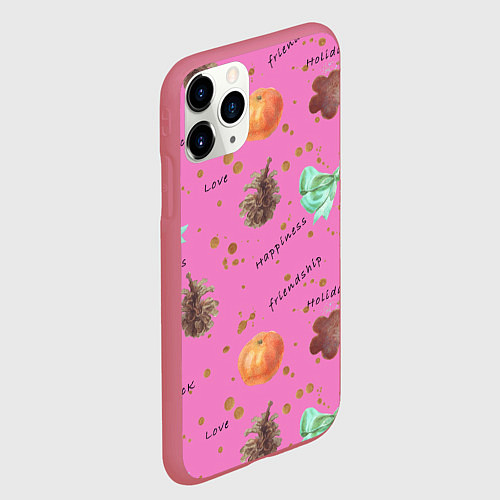 Чехол iPhone 11 Pro матовый Розовый принт к любому зимнему празднику, с позити / 3D-Малиновый – фото 2