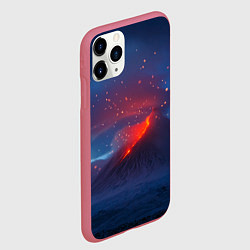 Чехол iPhone 11 Pro матовый Извержение вулкана ночью, цвет: 3D-малиновый — фото 2