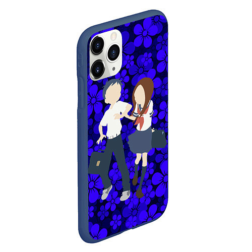 Чехол iPhone 11 Pro матовый Нишиката и озорная Такаги / 3D-Тёмно-синий – фото 2