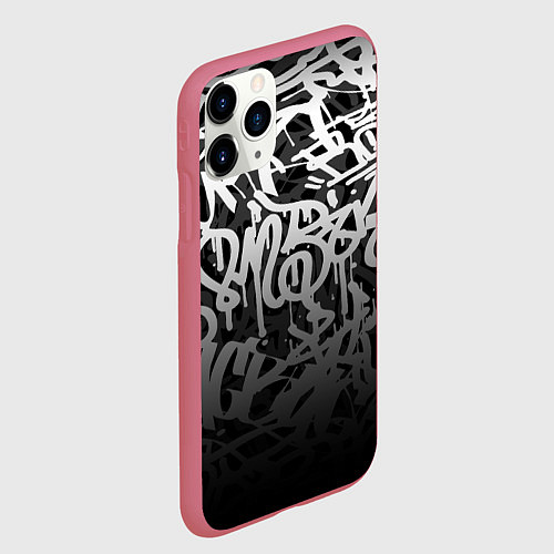 Чехол iPhone 11 Pro матовый GRAFFITI WHITE TAGS ГРАФФИТИ / 3D-Малиновый – фото 2