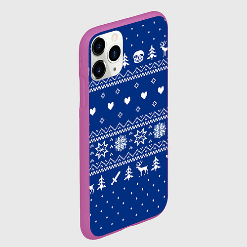 Чехол iPhone 11 Pro матовый НОВОГОДНИЙ СВИТЕР UNDERTALE SANS СИНИЙ / 3D-Фиолетовый – фото 2