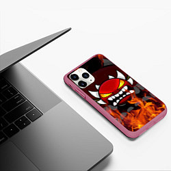 Чехол iPhone 11 Pro матовый GEOMETRY DASH DEMON FIRE SMILE, цвет: 3D-малиновый — фото 2