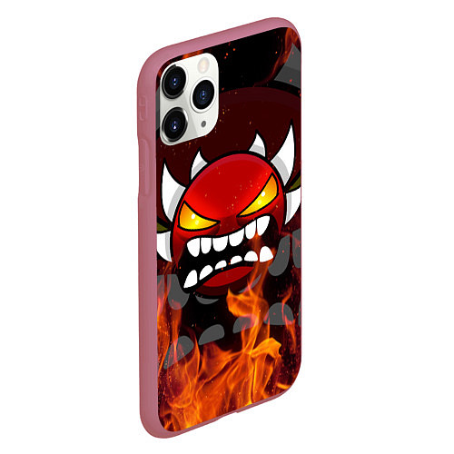 Чехол iPhone 11 Pro матовый GEOMETRY DASH DEMON FIRE SMILE / 3D-Малиновый – фото 2