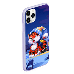 Чехол iPhone 11 Pro матовый Праздничный тигренок 2022 Новогодний, цвет: 3D-светло-сиреневый — фото 2