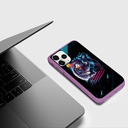 Чехол iPhone 11 Pro матовый Разноцветный тигр, цвет: 3D-фиолетовый — фото 2