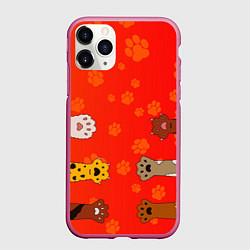 Чехол iPhone 11 Pro матовый Котики 3D, цвет: 3D-малиновый