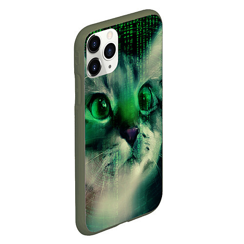 Чехол iPhone 11 Pro матовый Cat in The Digital World / 3D-Темно-зеленый – фото 2