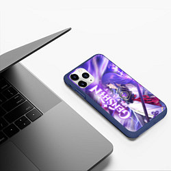 Чехол iPhone 11 Pro матовый SHOGUN RAIDEN KATANA NEON, GENSHIN IMPACT, цвет: 3D-тёмно-синий — фото 2