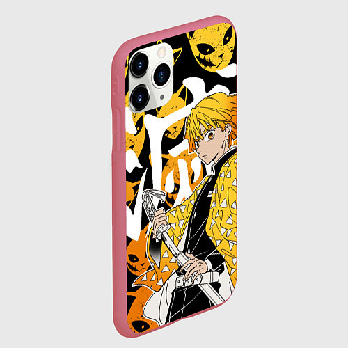 Чехол iPhone 11 Pro матовый ЗЕНИЦУ ZENITSU СТИЛЬ ГРОМА / 3D-Малиновый – фото 2