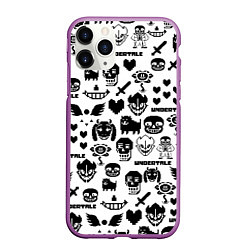 Чехол iPhone 11 Pro матовый UNDERTALE WHITE PATTERN, цвет: 3D-фиолетовый