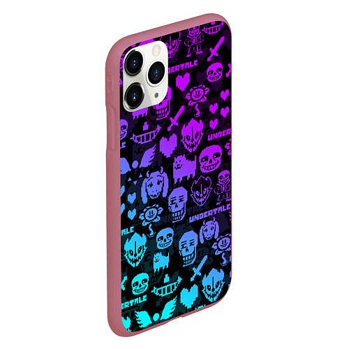Чехол iPhone 11 Pro матовый UNDERTALE NEON PATTERN УЗОР / 3D-Малиновый – фото 2