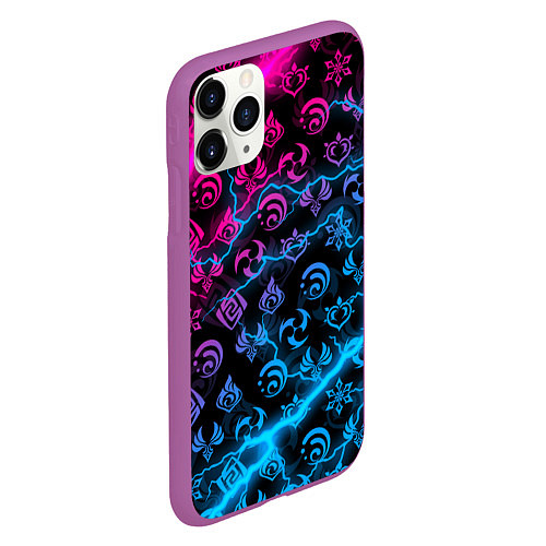 Чехол iPhone 11 Pro матовый НЕОНОВЫЕ МОЛНИИ, GENSHIN IMPACT NEON / 3D-Фиолетовый – фото 2