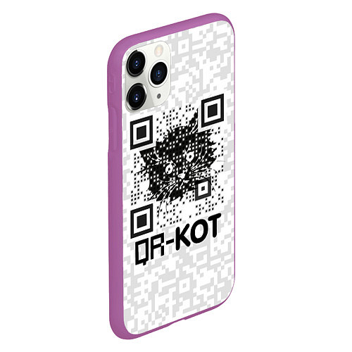 Чехол iPhone 11 Pro матовый QR код котик / 3D-Фиолетовый – фото 2