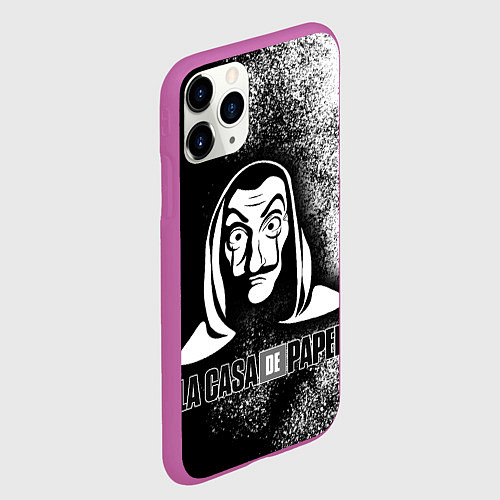 Чехол iPhone 11 Pro матовый Бумажный дом ЧБ / 3D-Фиолетовый – фото 2