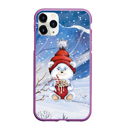 Чехол iPhone 11 Pro матовый Медвежонок 2022 новогодний, цвет: 3D-фиолетовый