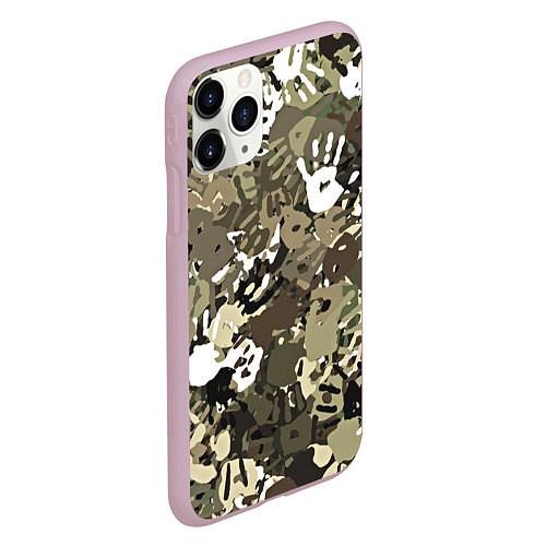 Чехол iPhone 11 Pro матовый Камуфляж с отпечатками рук / 3D-Розовый – фото 2