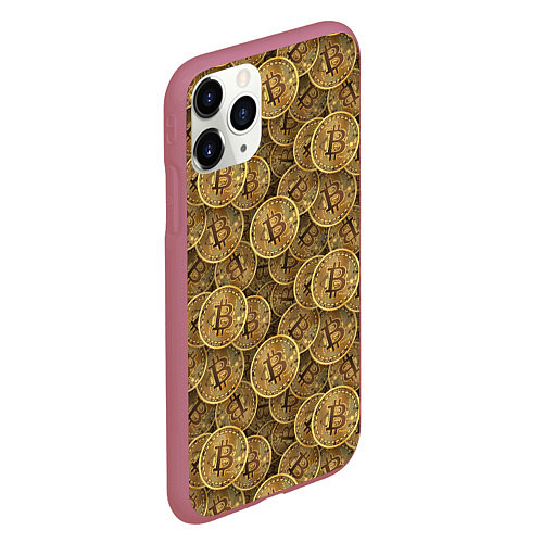 Чехол iPhone 11 Pro матовый Bitcoins / 3D-Малиновый – фото 2