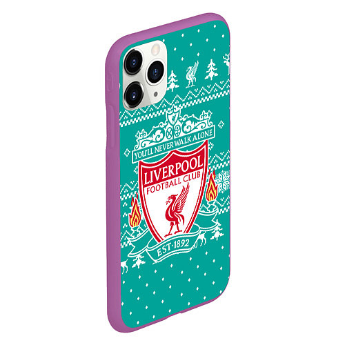 Чехол iPhone 11 Pro матовый НОВОГОДНИЙ СВИТЕР LIVERPOOL / 3D-Фиолетовый – фото 2