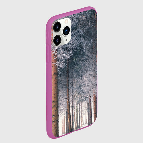 Чехол iPhone 11 Pro матовый Зимний еловый лес / 3D-Фиолетовый – фото 2