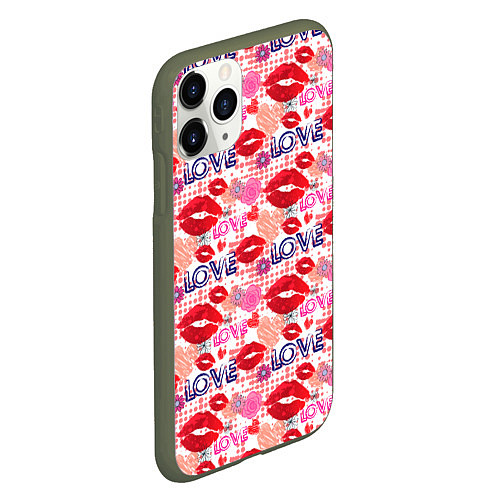 Чехол iPhone 11 Pro матовый LOVE поцелуи / 3D-Темно-зеленый – фото 2