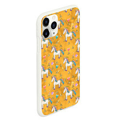 Чехол iPhone 11 Pro матовый Единороги на желтом фоне, цвет: 3D-белый — фото 2