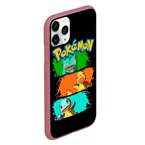 Чехол iPhone 11 Pro матовый Стартовые покемоны - Pokemon / 3D-Малиновый – фото 2