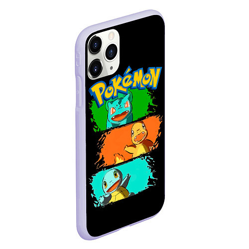 Чехол iPhone 11 Pro матовый Стартовые покемоны - Pokemon / 3D-Светло-сиреневый – фото 2