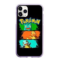 Чехол iPhone 11 Pro матовый Стартовые покемоны - Pokemon, цвет: 3D-светло-сиреневый