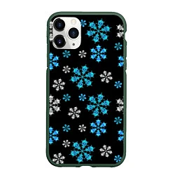 Чехол iPhone 11 Pro матовый Снежинки Черепа черный, цвет: 3D-темно-зеленый