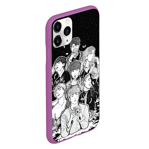 Чехол iPhone 11 Pro матовый BTS БТС под звездным небом, вот они слева направо / 3D-Фиолетовый – фото 2