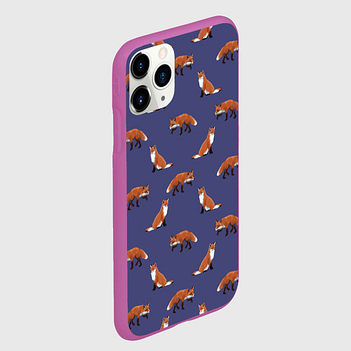 Чехол iPhone 11 Pro матовый Акварельные лисы паттерн / 3D-Фиолетовый – фото 2