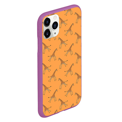 Чехол iPhone 11 Pro матовый Жирафы паттерн / 3D-Фиолетовый – фото 2