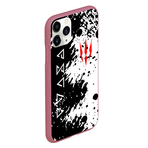 Чехол iPhone 11 Pro матовый The Witcher black & white / 3D-Малиновый – фото 2