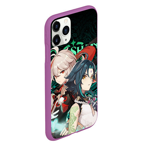 Чехол iPhone 11 Pro матовый КАЗУХА И СЯО XIAO AND KAZUHA GENSHIN / 3D-Фиолетовый – фото 2