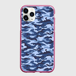Чехол iPhone 11 Pro матовый Синий Камуфляж Camouflage, цвет: 3D-малиновый