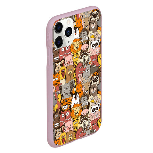 Чехол iPhone 11 Pro матовый Зоопарк разные звери / 3D-Розовый – фото 2