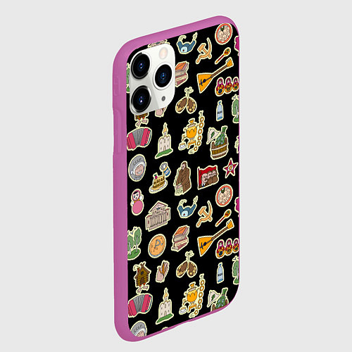 Чехол iPhone 11 Pro матовый Россия и СССР паттерн / 3D-Фиолетовый – фото 2