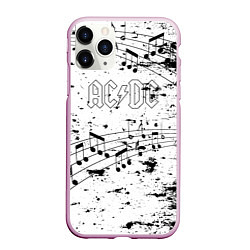 Чехол iPhone 11 Pro матовый ACDC - Музыкальные ноты, цвет: 3D-розовый