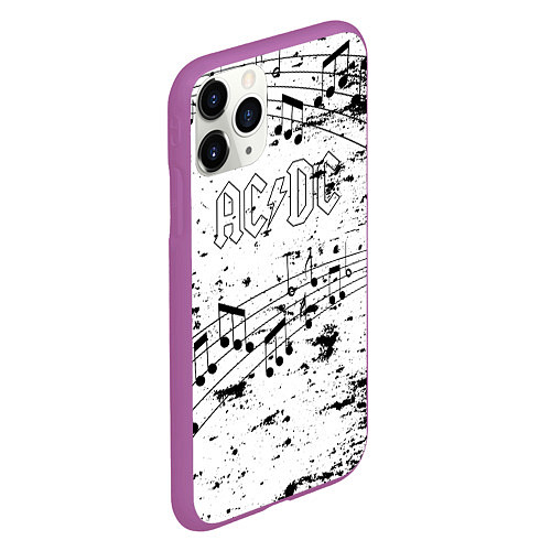 Чехол iPhone 11 Pro матовый ACDC - Музыкальные ноты / 3D-Фиолетовый – фото 2