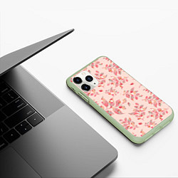 Чехол iPhone 11 Pro матовый Нежные цветы и листья, цвет: 3D-салатовый — фото 2