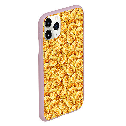 Чехол iPhone 11 Pro матовый Золотые Биткоины / 3D-Розовый – фото 2